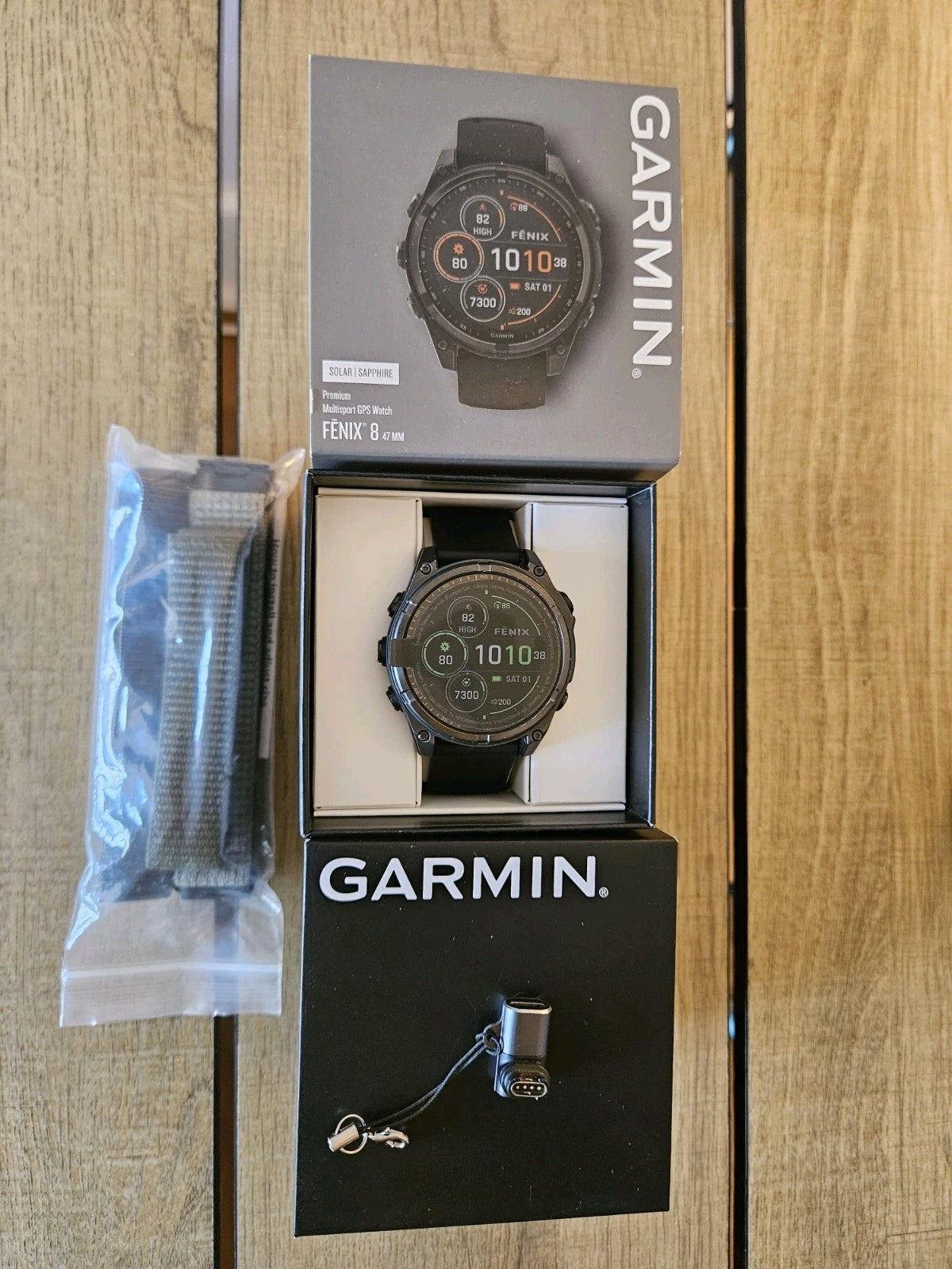 Garmin Fenix 8 Saphire Solar DLC Titanium Carbon Gray Watch 47mm With Extras