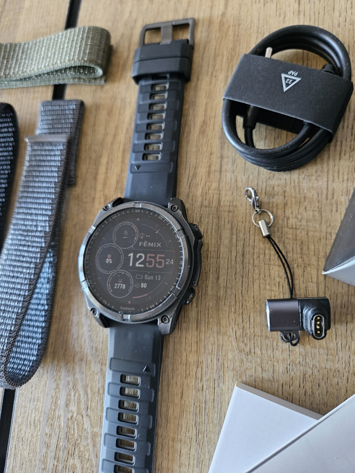 Garmin Fenix 8 Saphire Solar DLC Titanium Carbon Gray Watch 47mm With Extras