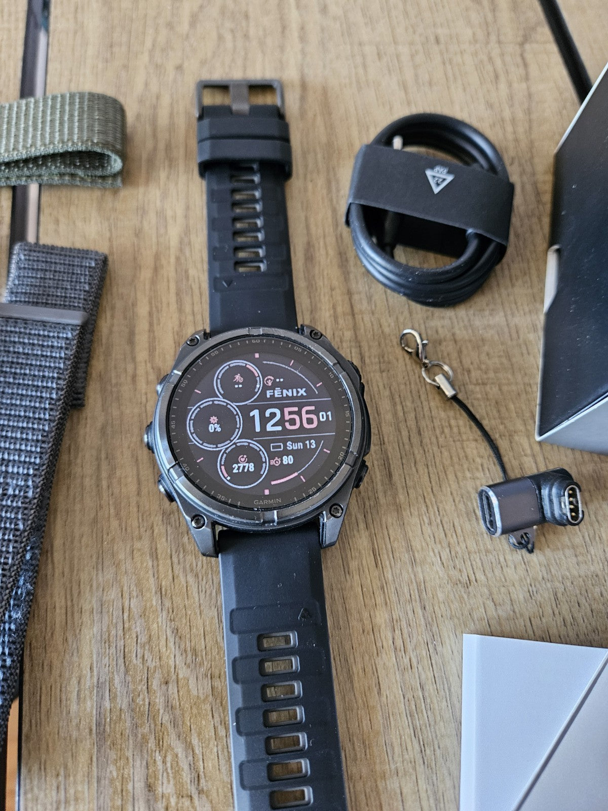 Garmin Fenix 8 Saphire Solar DLC Titanium Carbon Gray Watch 47mm With Extras