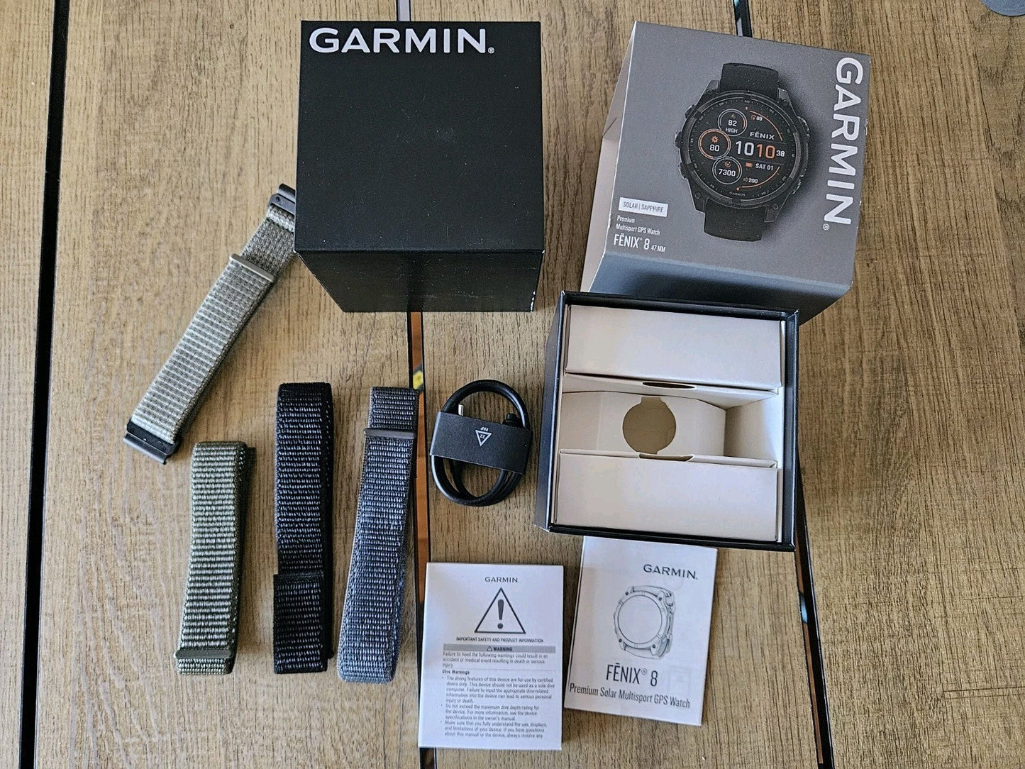 Garmin Fenix 8 Saphire Solar DLC Titanium Carbon Gray Watch 47mm With Extras