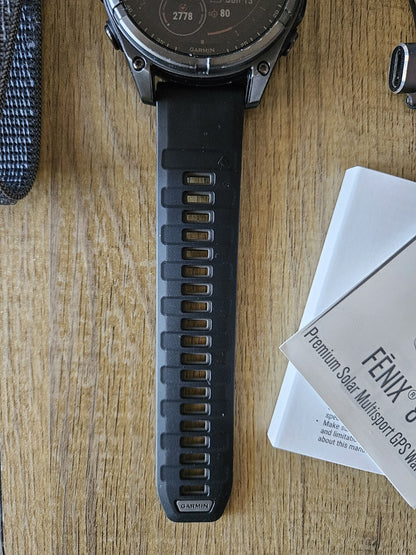 Garmin Fenix 8 Saphire Solar DLC Titanium Carbon Gray Watch 47mm With Extras
