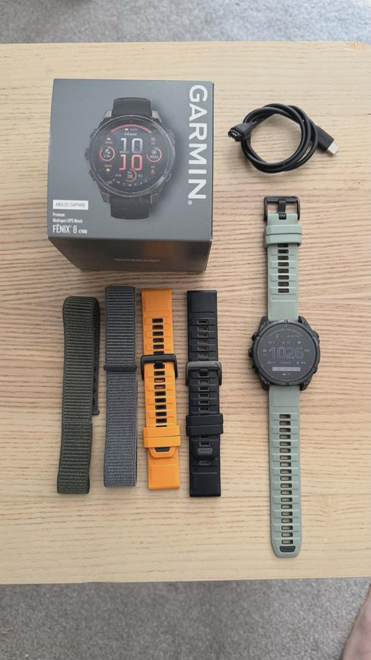 Garmin Fenix 8 AMOLED 47mm w/ Black/Grey (GPS) - Four extra bands Included!
